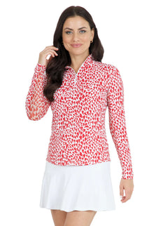  Ibkul Limited Edition Long Sleeve  Zip Mock - Davina Red/White