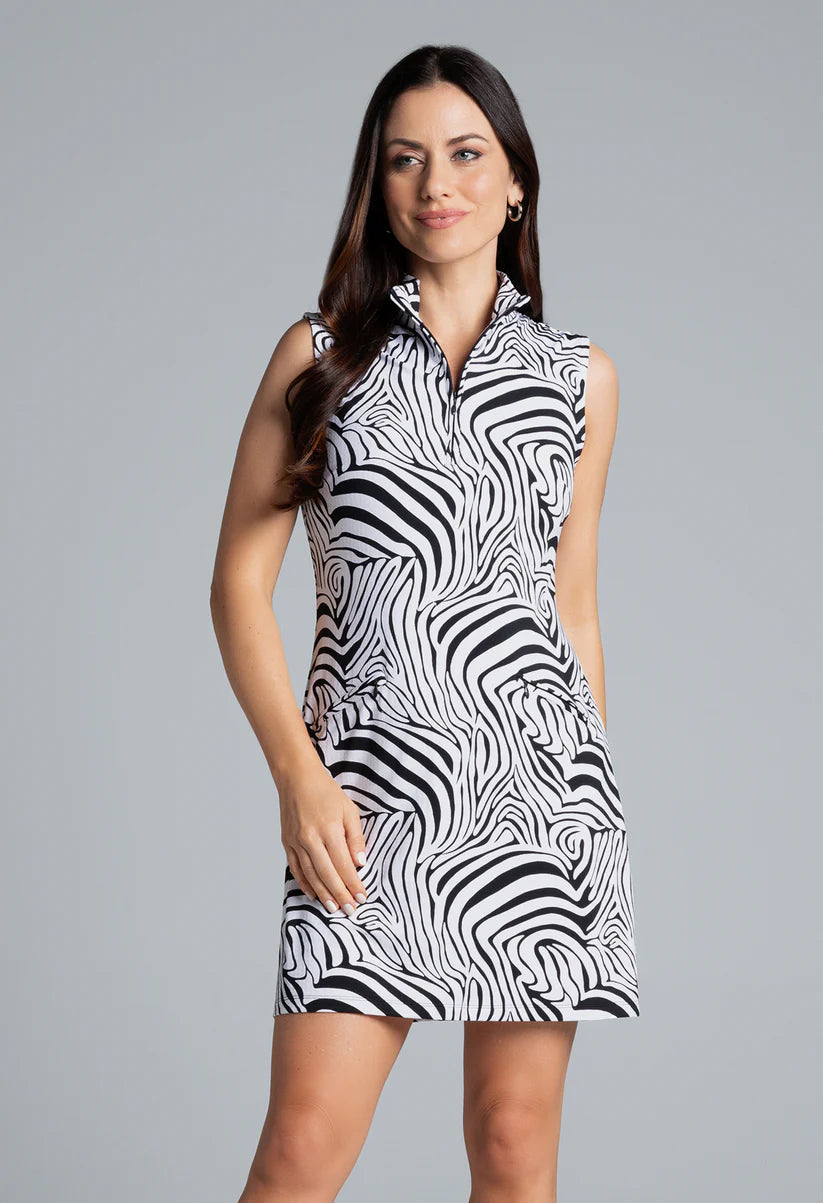 Ibkul Sleeveless Zip Mock Dress Cecilia Black/White 58932 Peanuts and Golf Ibkul Sleeveless Zip Mock Dress Cecilia Black/White 58932 Peanuts and Golf