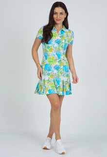  Ibkul  PADDY Print Godet Dress - Lime Multi