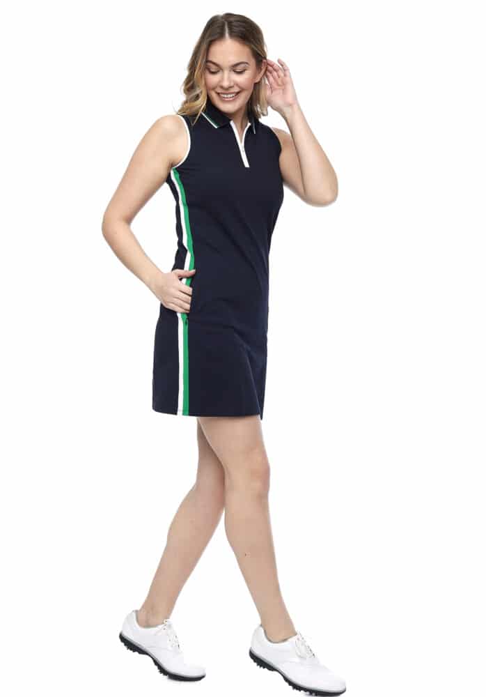 Swing Control Sporty Golf Dress w/ Side Bands M / Navy/Green/White
