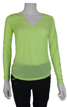  Jamie Sadock Shockwave Lime Green Sunsense Long Sleeve V Neck Shirt - UPF 30