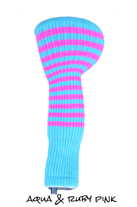 Aqua and Ruby Pink Club Sock Golf Headcover | Peanuts and Golf