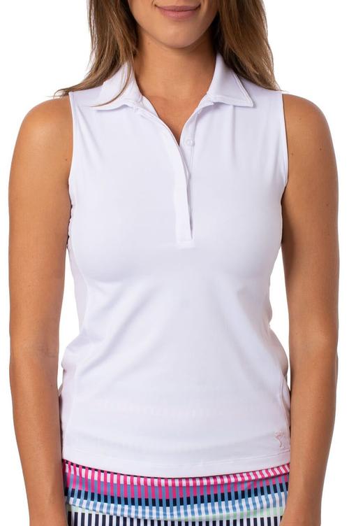 Golftini Sleeveless Zip Tech Polo in White