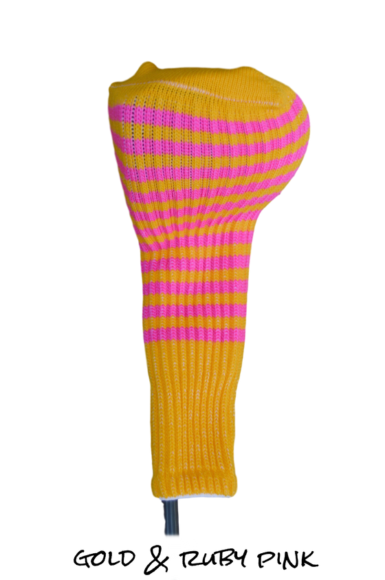 Gold and Ruby Pink Club Sock Golf Headcover | Peanuts and Golf