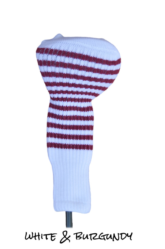 White and Burgundy Red Club Sock Golf Headcover