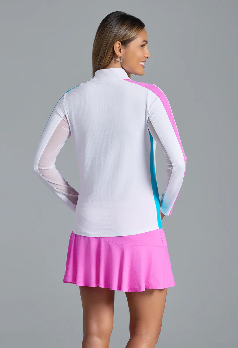 Ibkul Long Sleeve Zip Mock Neck Color Block 10001