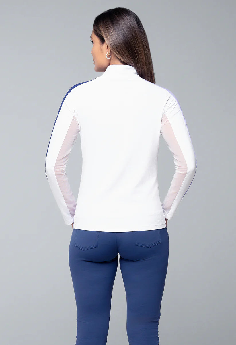 Ibkul Long Sleeve Zip Mock Neck Color Block 10001