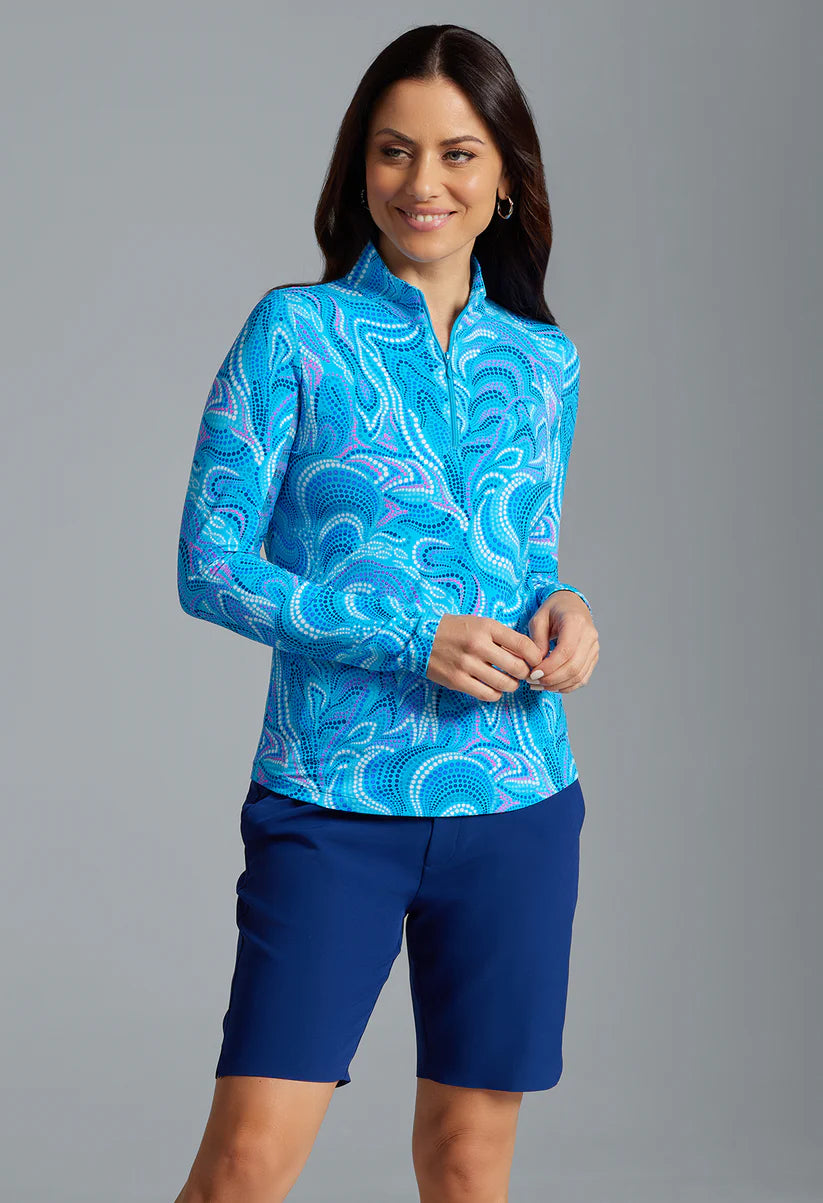 Ibkul Rebecca Print Long Sleeve Mock Neck Top 10087