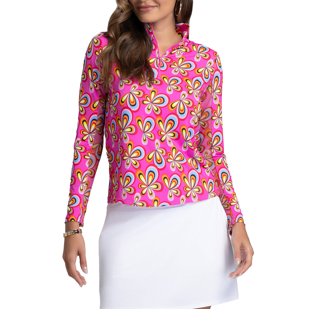 Ibkul Long Sleeve Zip Mock Arya Hot Pink 10109