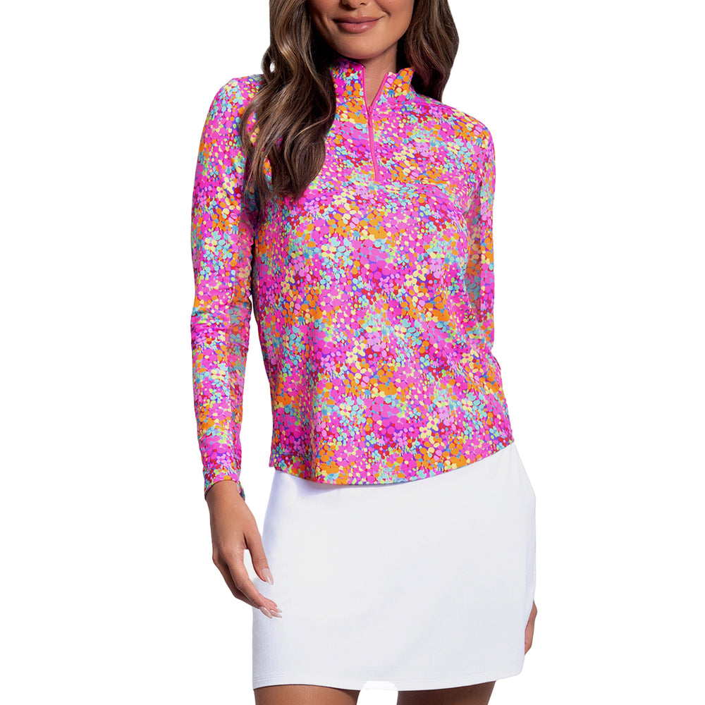 Ibkul Long Sleeve Mock Allana Hot Pink Print 10112