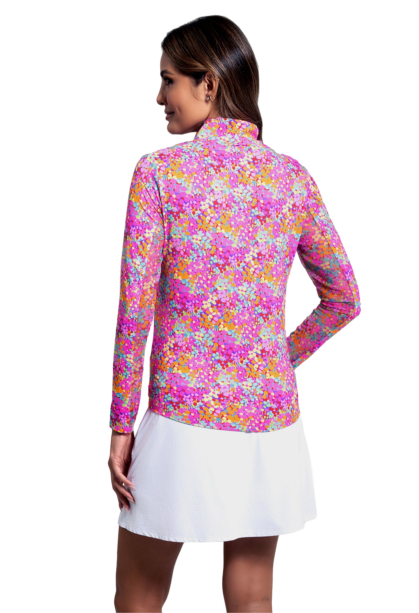 Ibkul Long Sleeve Mock Allana Hot Pink Print 10112