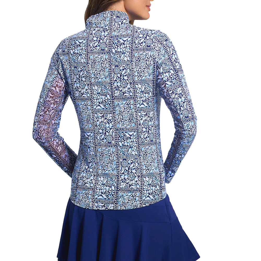 Ibkul Long Sleeve Zip Mock Josie Navy/Peri 10113