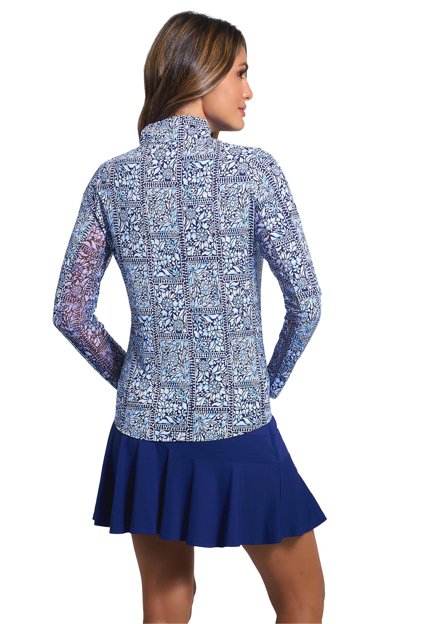 Ibkul Long Sleeve Zip Mock Josie Navy/Peri 10113