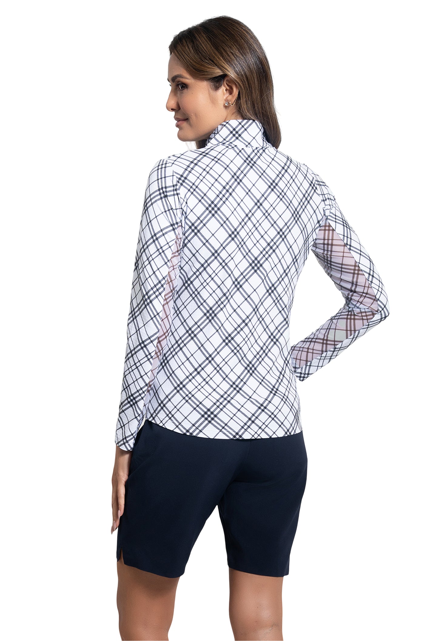 Ibkul Long Sleeve Zip Mock Tony Black/White 10119