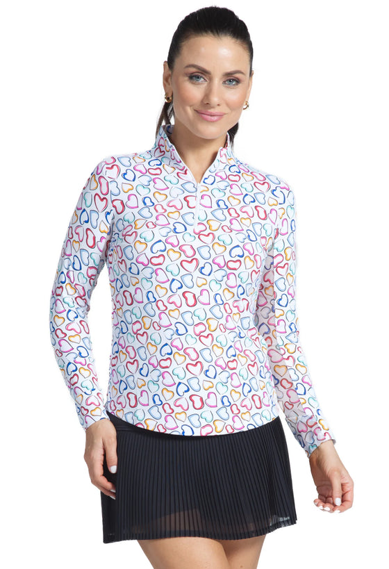 Ibkul  Long Sleeve  Zip Mock AMARA - White/Multi