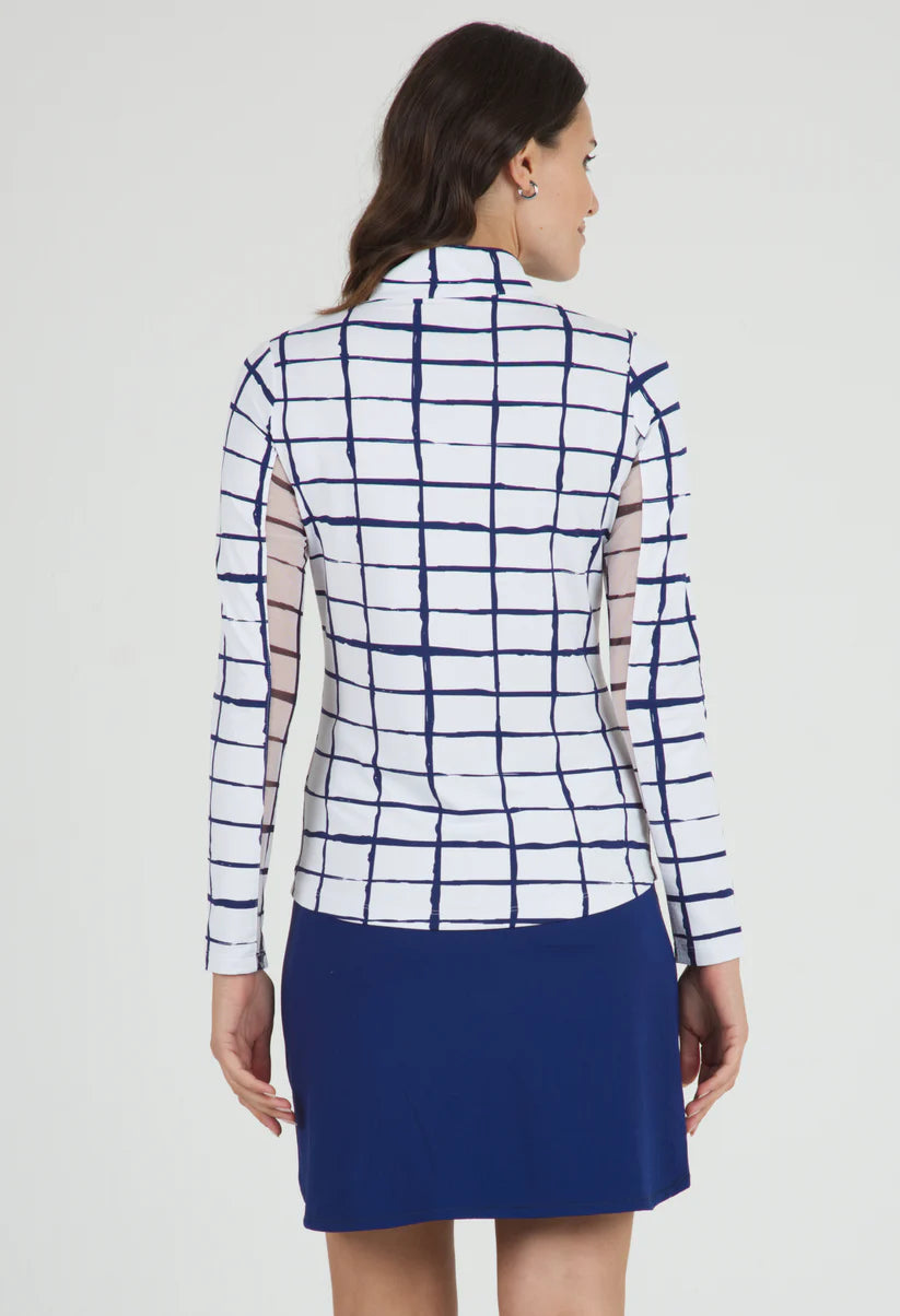 Ibkul Long Sleeve Zip Mock Cordova White/Navy 10495