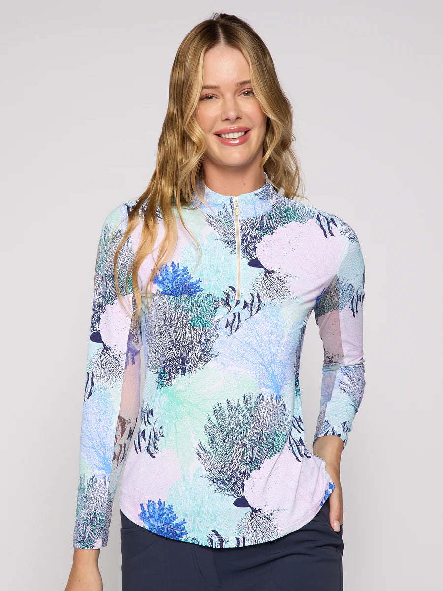 G Lifestyle Quarter Zip Sun Protection Top Blue Coral 183011
