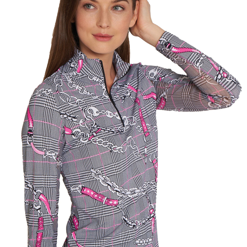 Gottex   Long Sleeve Zip Mock Neck - Windsor Check  Black /Pink