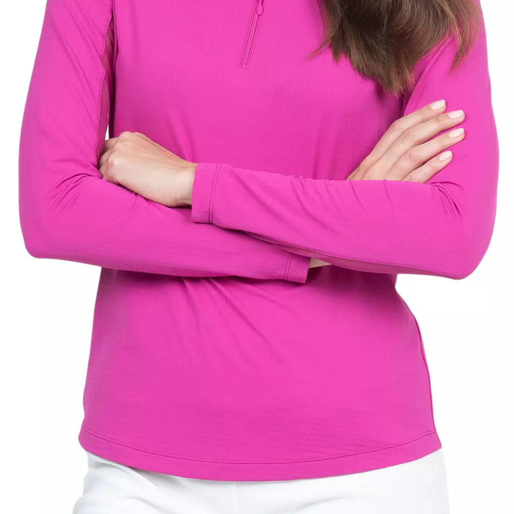 Ibkul Solid Mock Neck Top - Raspberry