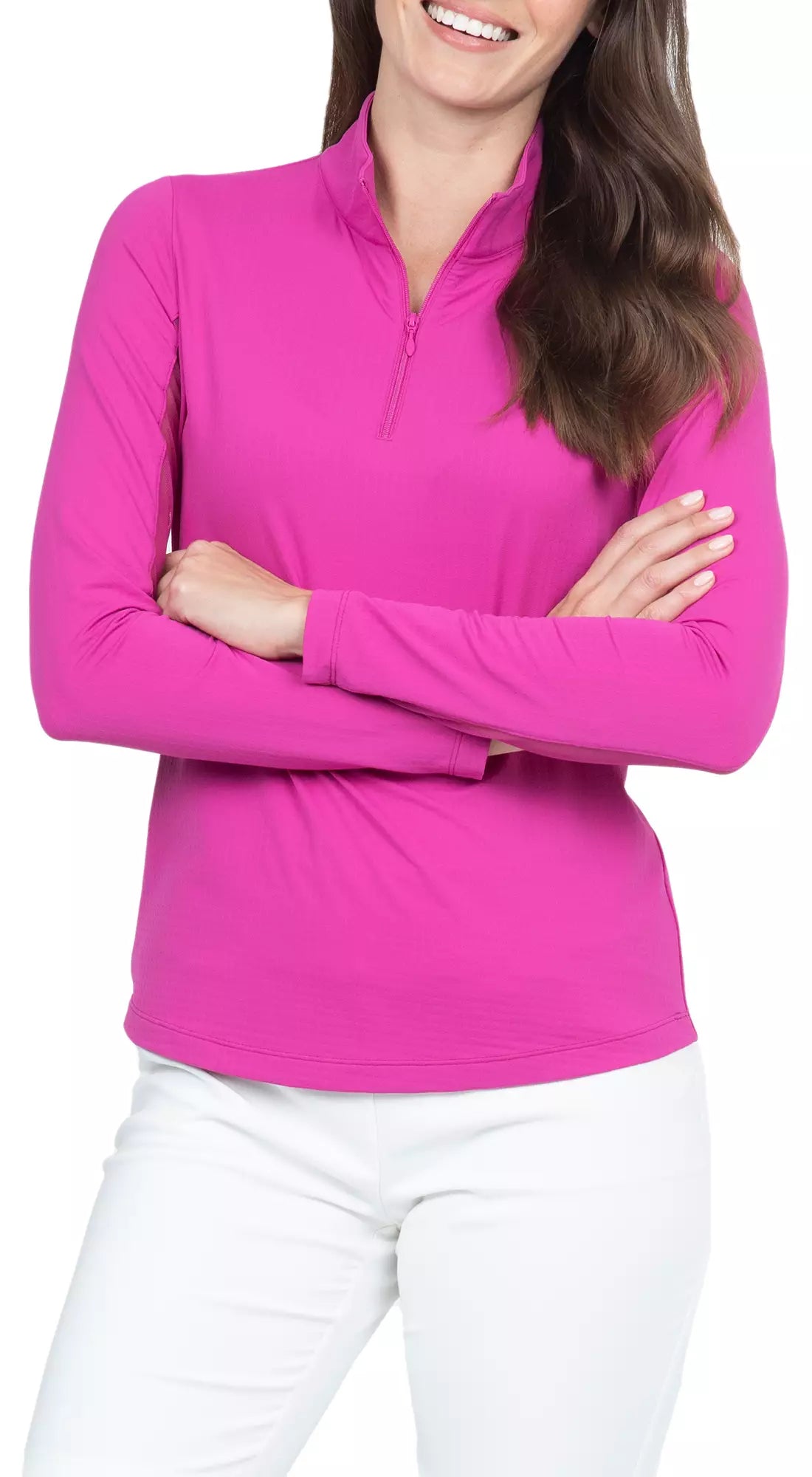 Columbia Mock Raspberry Ibkul Solid Mock Neck Top - Raspberry – Peanuts and Golf