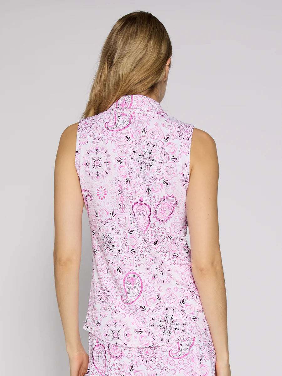 G Lifestyle Sleeveless Zip Polo Pink Paisley 263013