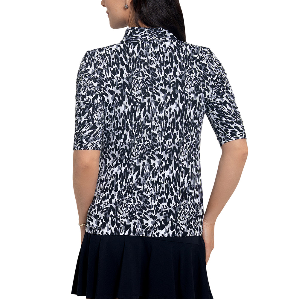 Ibkul Ruched Elbow Length Sleeve Top Karen Black/Grey Mock 41110
