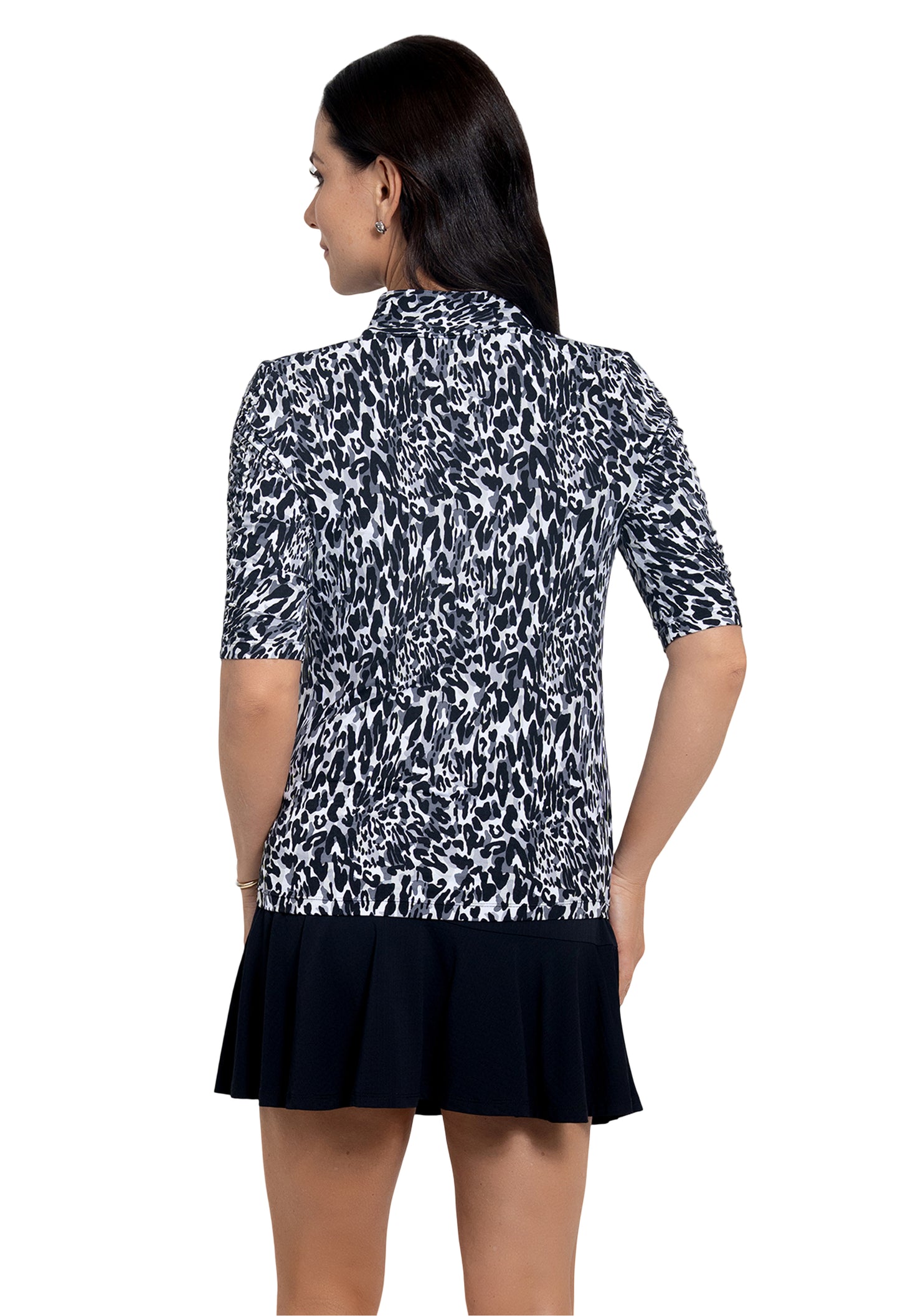 Ibkul Ruched Elbow Length Sleeve Top Karen Black/Grey Mock 41110