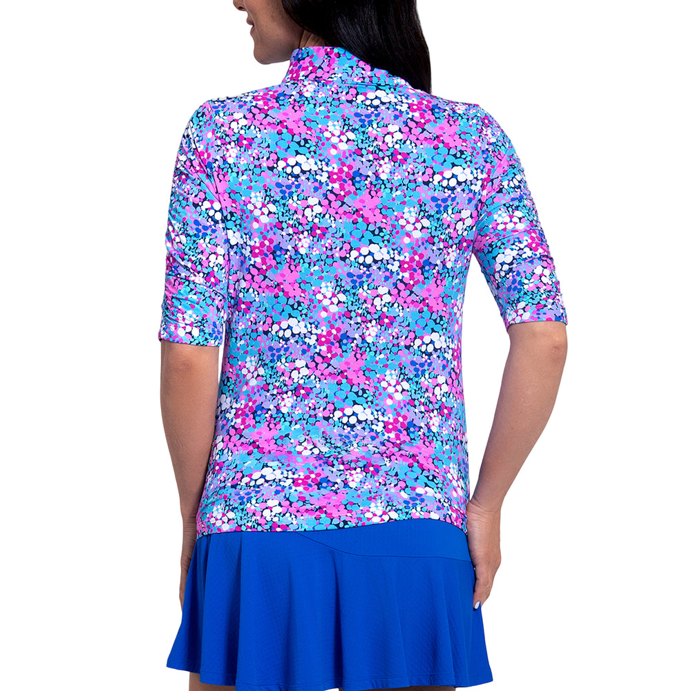Ibkul Ruched Elbow Length Sleeve Top Allana Candy Pink Print 41112