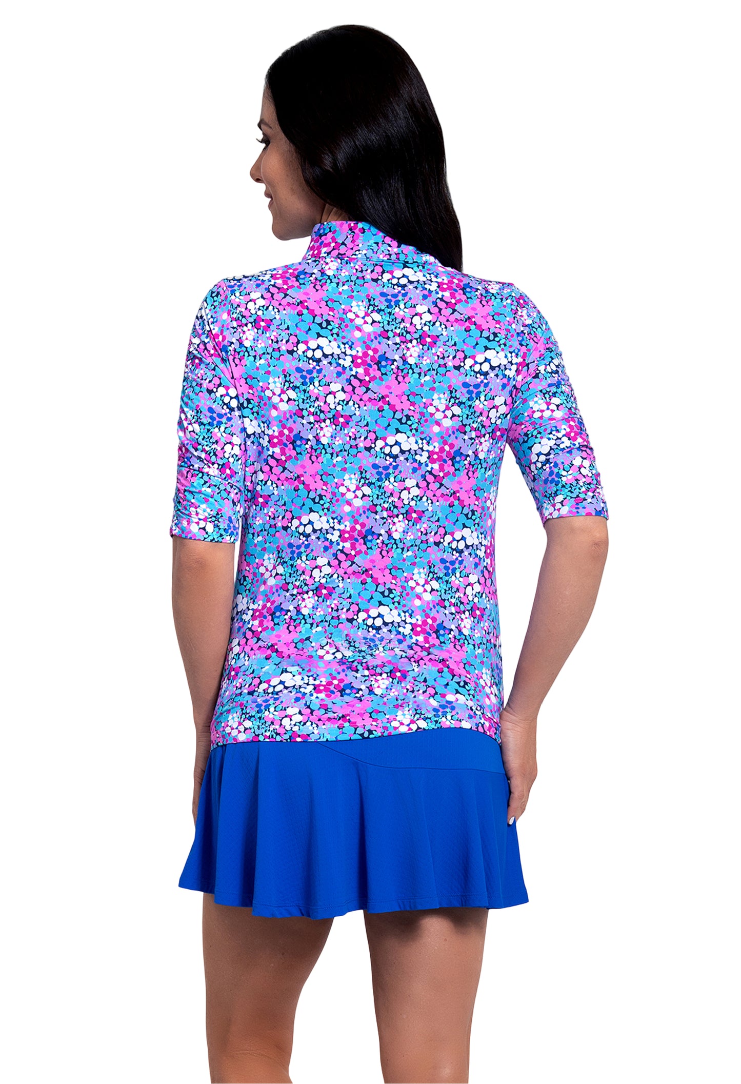 Ibkul Ruched Elbow Length Sleeve Top Allana Candy Pink Print 41112
