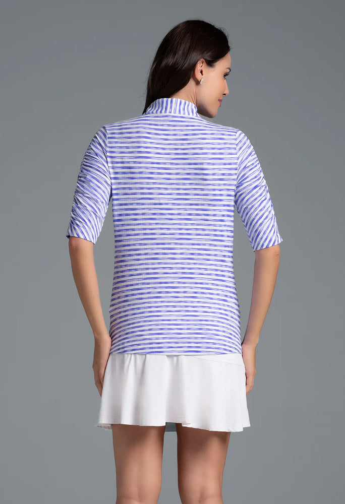 Ibkul Ruched Elbow Length Sleeve Landon Stripe II Lavender/White