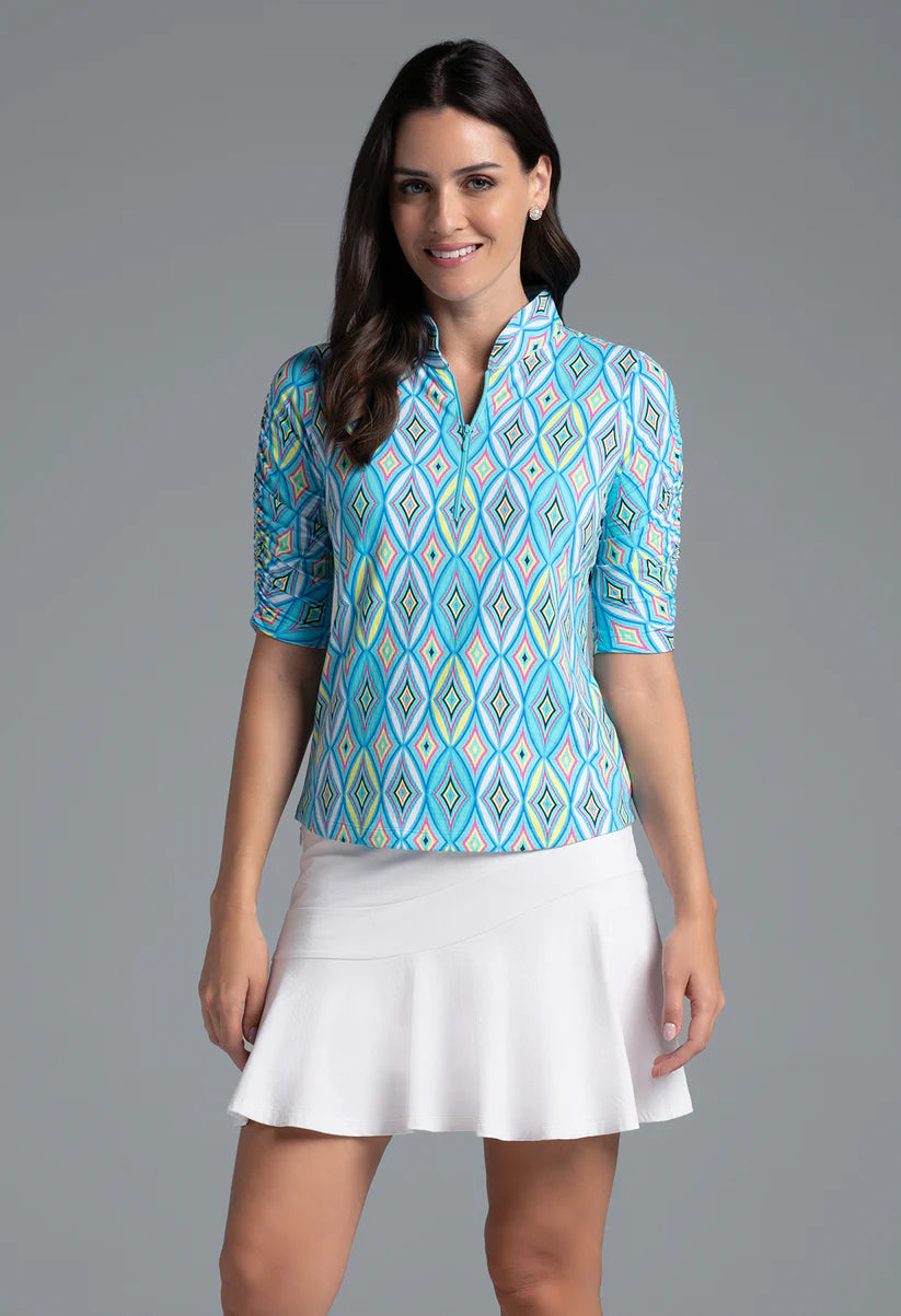 Ibkul Romina Print Ruched Elbow Length Sleeve Top 41931