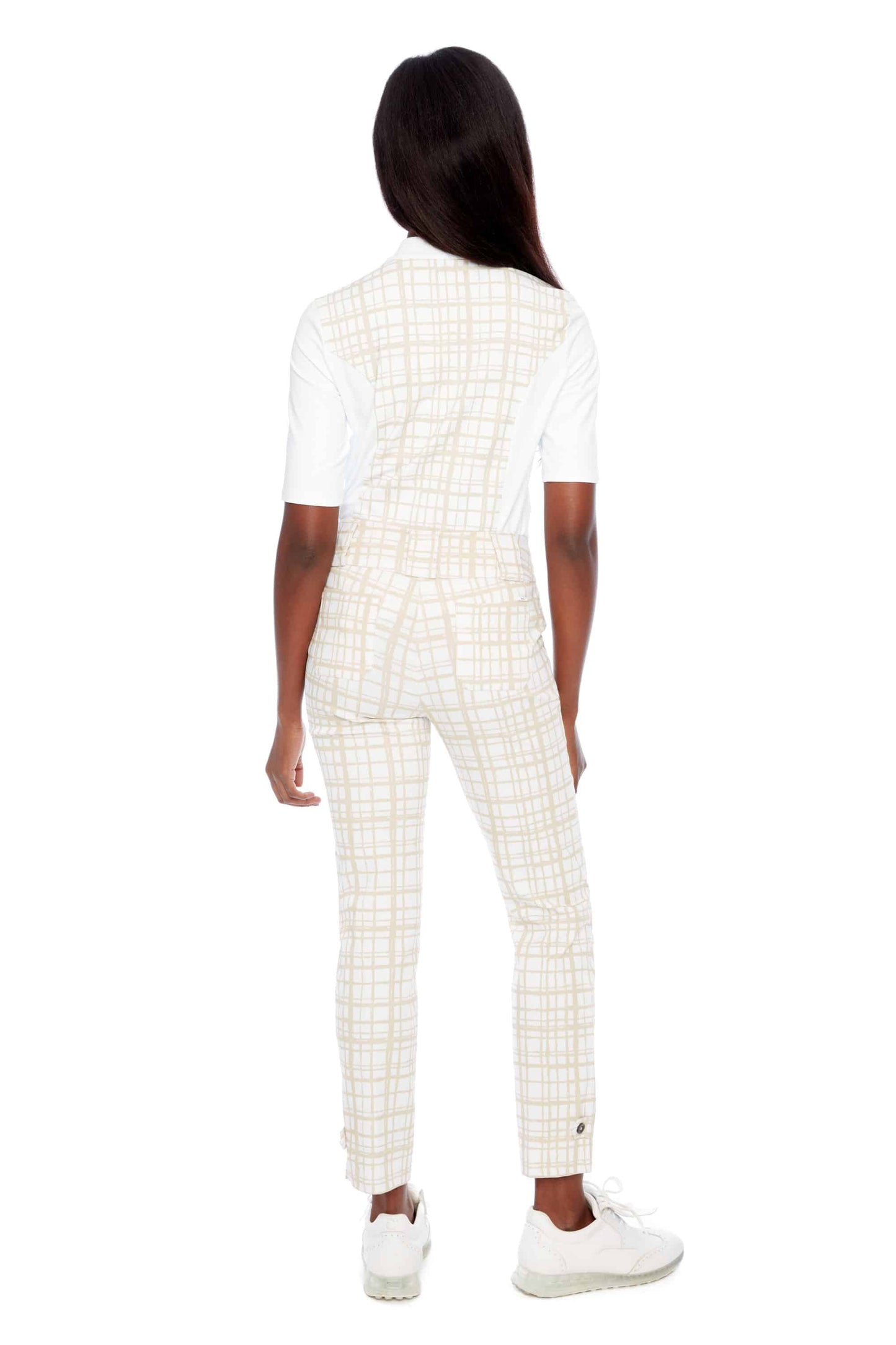 Swing Control Plaid Vented Button-Tab Techno Ankle Pant 4201