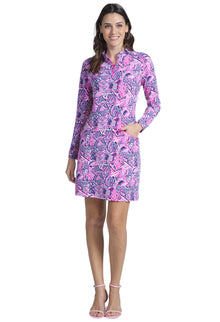  Ibkul  KRISTA  Longsleeve Mock Neck Dress - Hot Pink/ Candy Pink