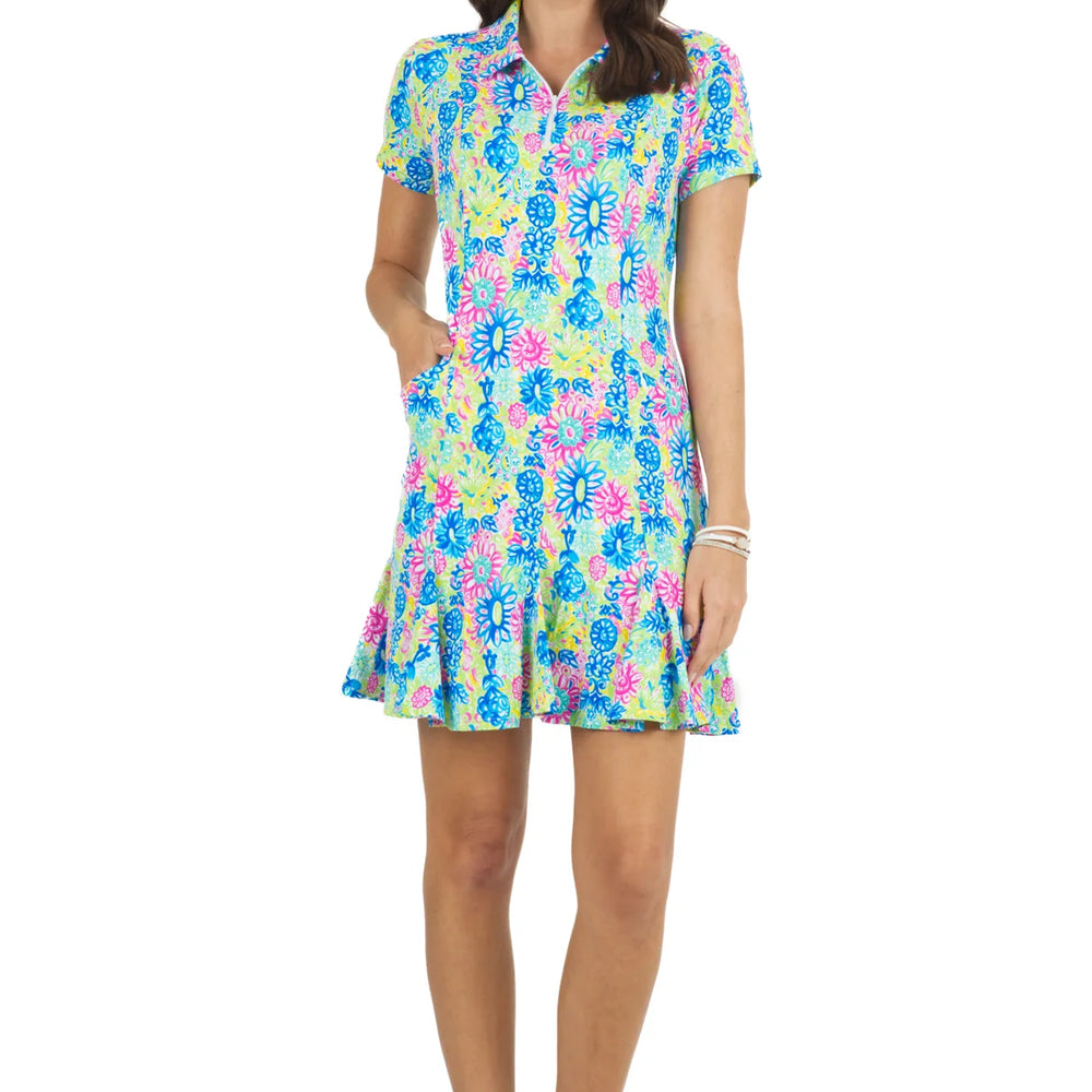 Ibkul  LILLI Print Godet Dress Hot Pink/Multi