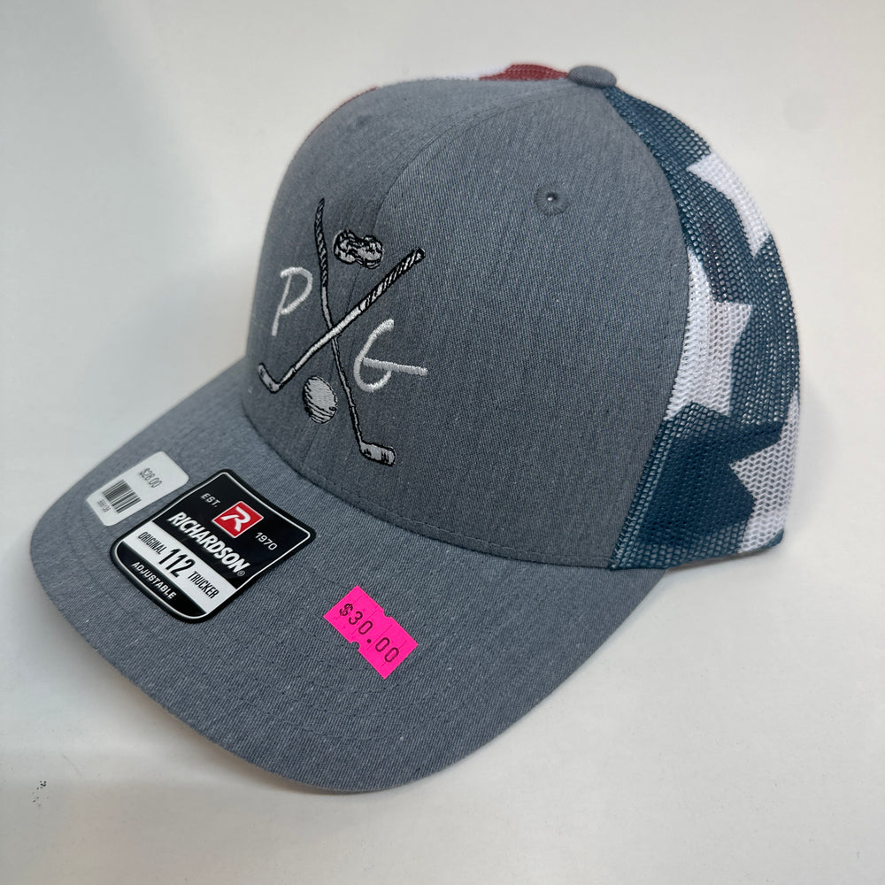 Peanuts and Golf Trucker Golf Hat - Grey/Stars & Stripes
