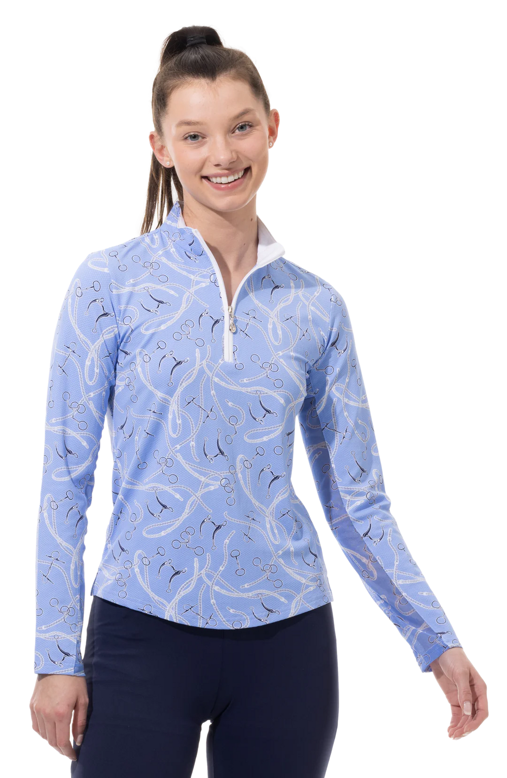 SanSoleil   SolTek  Lux L/S  Print Mock 900621- Free Rein Blue