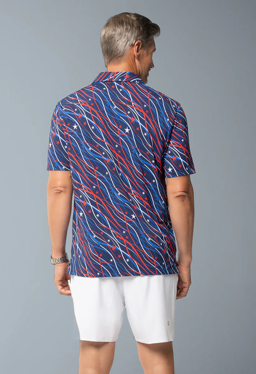 Ibkul Men's Polo Patriotic Confetti Navy 94091