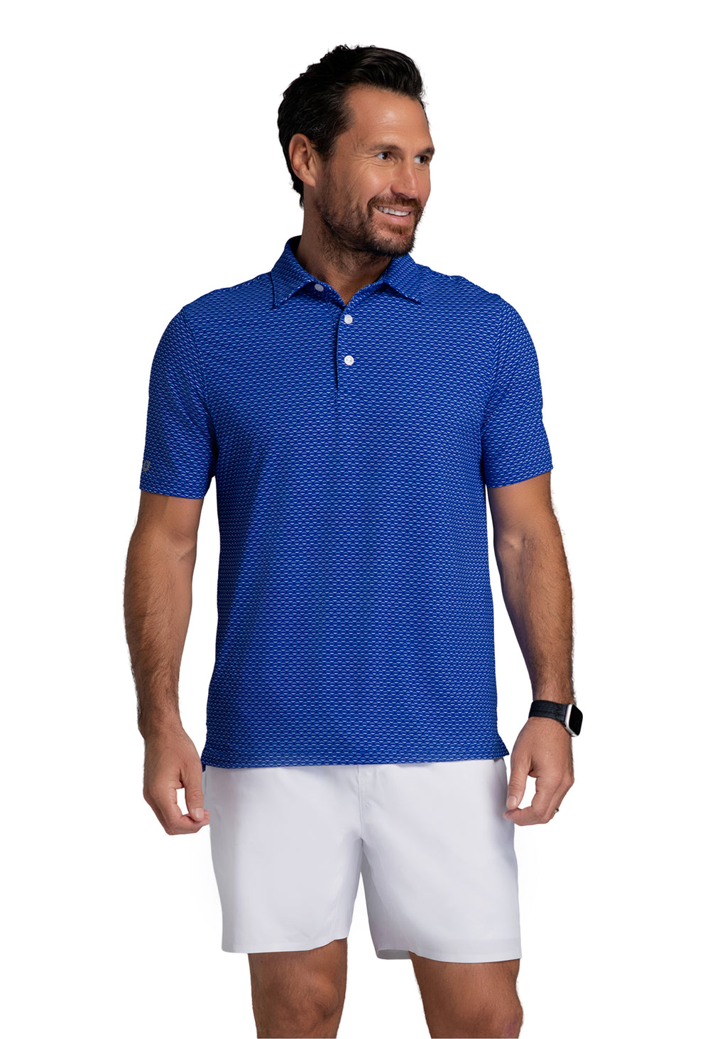 Ibkul Men's Short Sleeve Polo Footballs Royal/White Print 94101