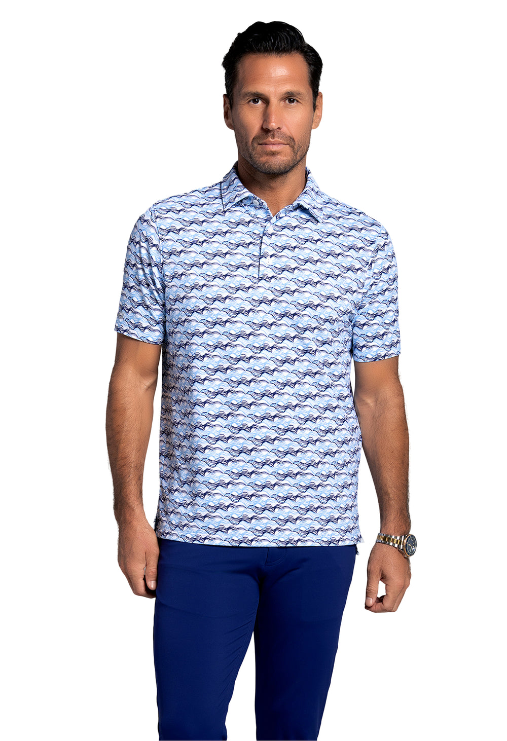 Ibkul Men's Short Sleeve Polo Current White/Ink/Peri 94107