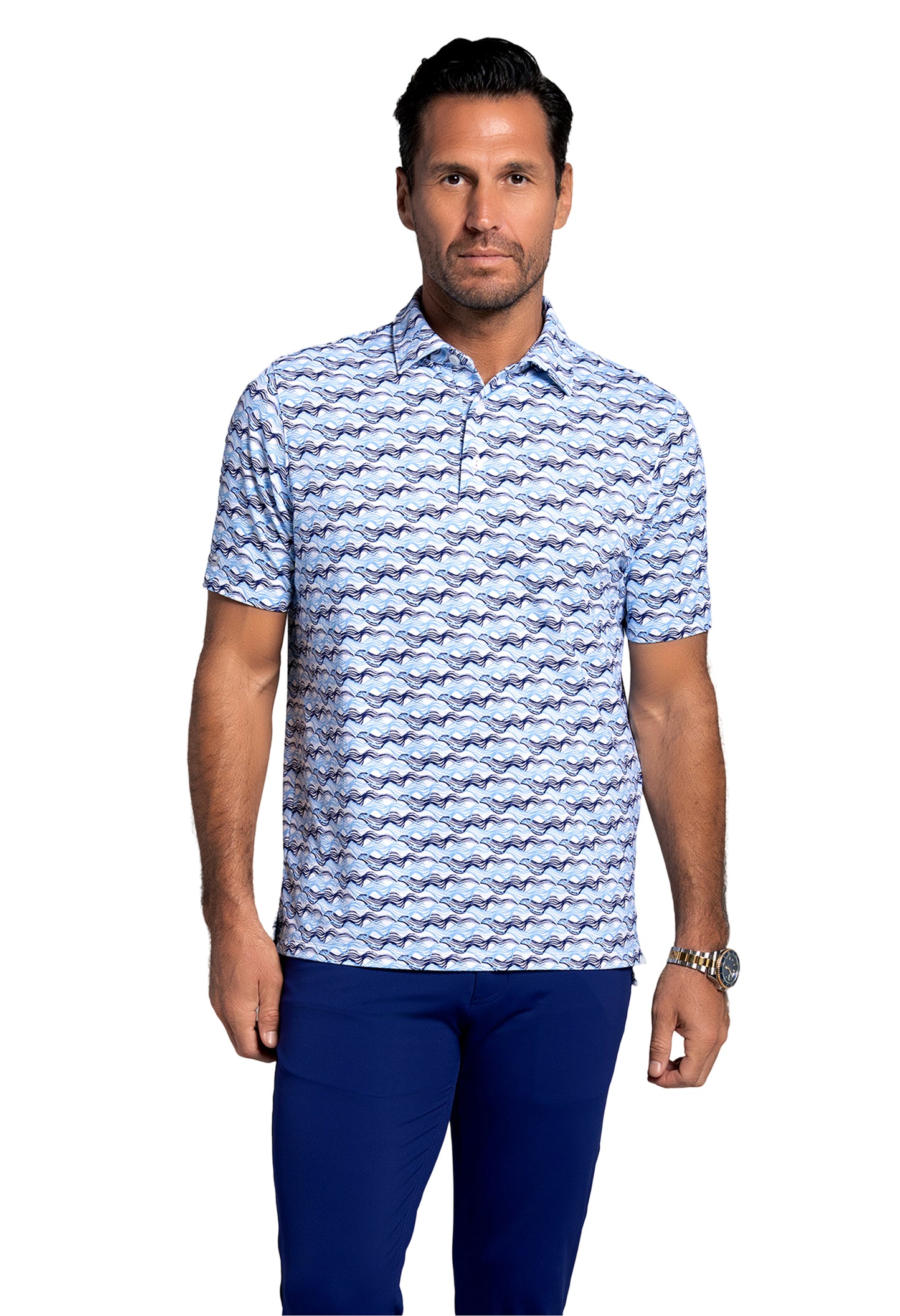 Ibkul Men's Short Sleeve Polo Current White/Ink/Peri 94107