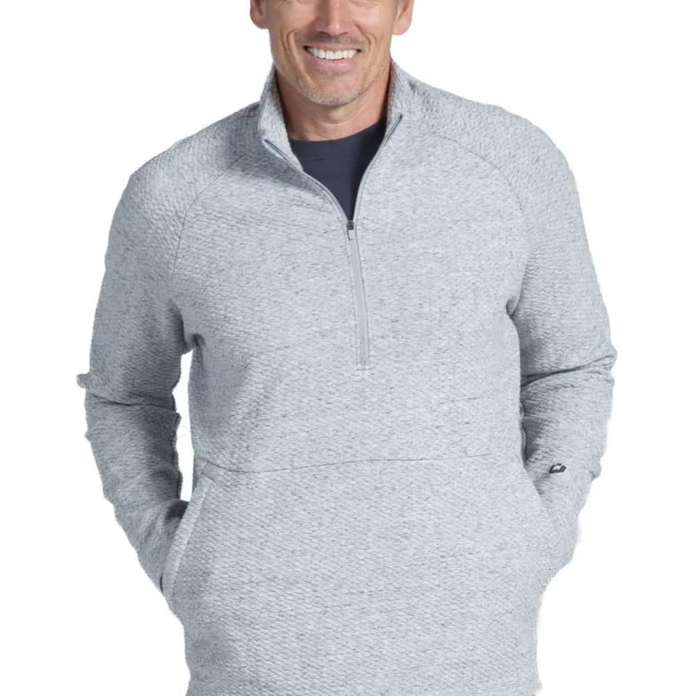 Ibkul   Men's Long Sleeve  Solid Popcorn Stitch Zip Mock Pull-Over Oxford