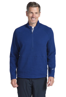  Ibkul   Men's Long Sleeve  Solid Popcorn Stitch Zip Mock Pull-Over  Navy