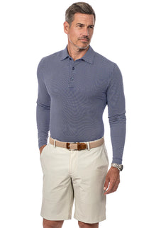  Ibkul   Men's  Mini Check  Long Sleeve  Polo  Navy?White