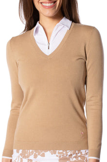  Golftini V- Neck Stretch Sweater -  Camel/White