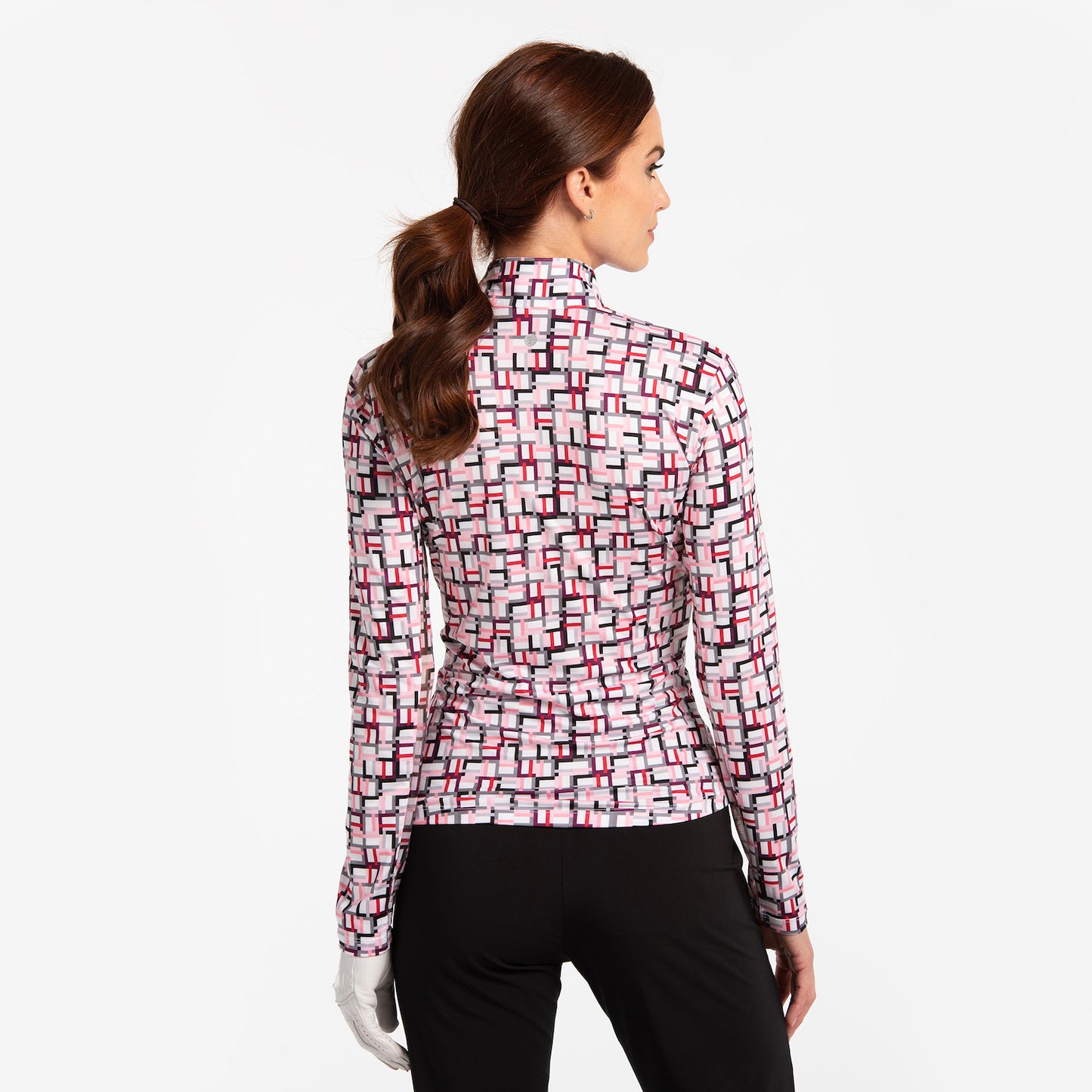 EP NY Long Sleeve GEO  Print Zip Mock Polo - White/ Multi