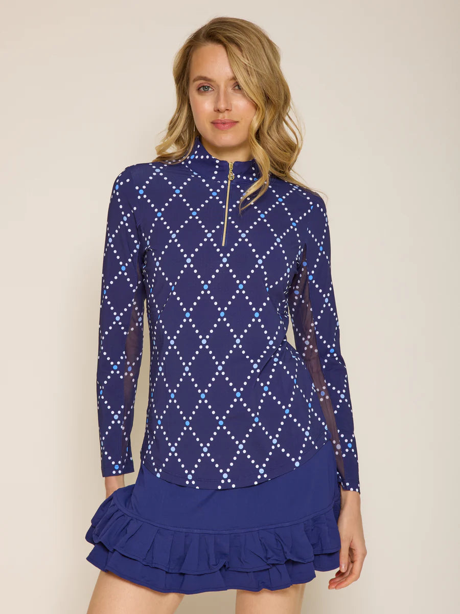 G Lifestyle Quarter Zip Sun Protection Top Navy Diamond Geo 183030