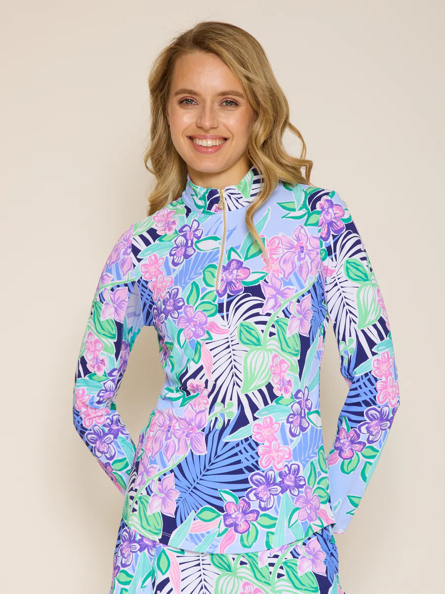 G Lifestyle Quarter Zip Sun Protection Top in Island Navy 183033