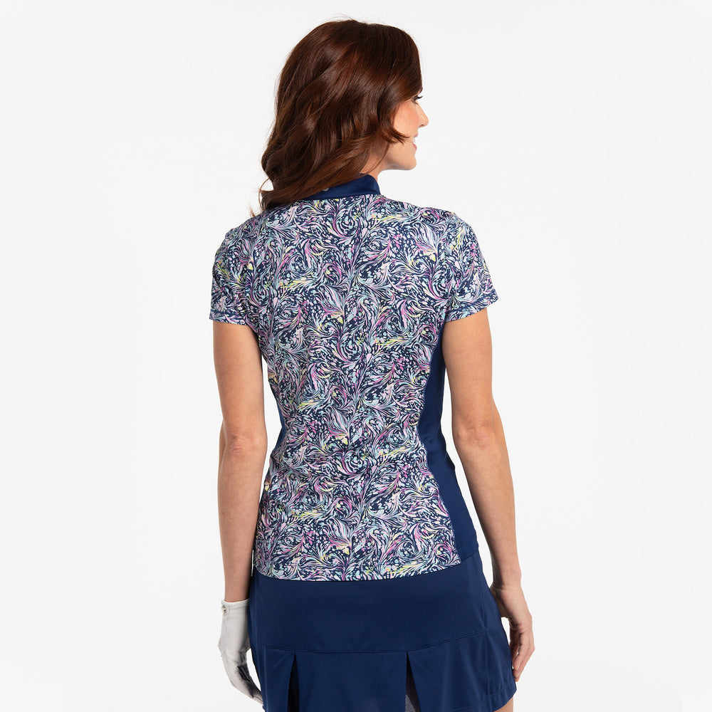 EP NY Cap Sleeve Paisley  Mandarin  Polo -Inky Multi