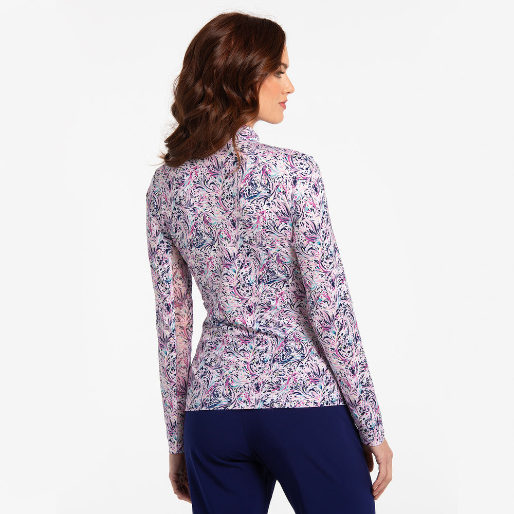 EP NY Long Sleeve Spiral Paisley Print  Polo - White Multi
