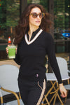 Golftini V- Neck Stretch Sweater - Black/ Camel/White